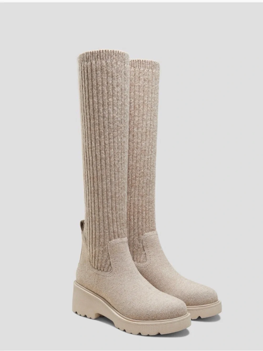 New in box Viviana Knit Platform Knee-High Boot in Beige